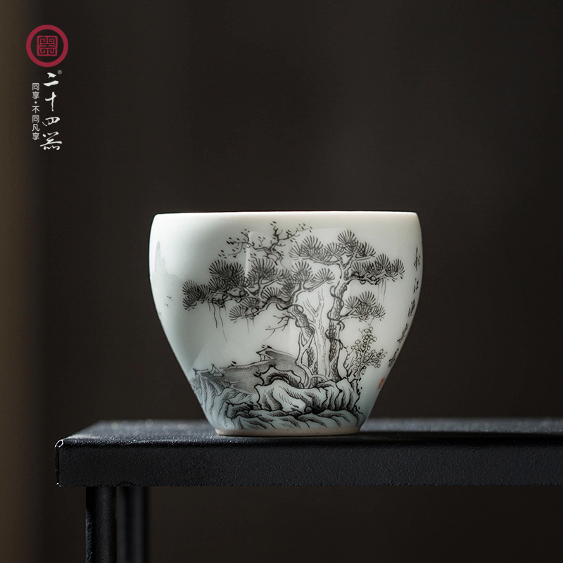 Rui Hexiang Ink color master Single cup Kung Fu Cup Tea trumpet teacup Jingdezhen Ceramic