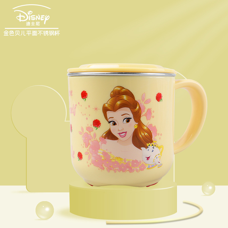Taza de acero inoxidable para niños de Disney Taza de agua para niños Taza de agua para bebés Taza de leche casera anticaídas Set de cubiertos para bebés