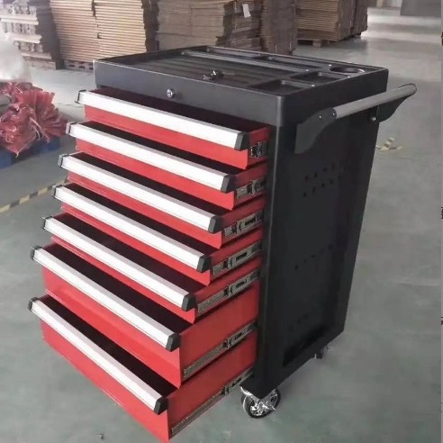 Los fabricantes suministran y reparan grandes gabinetes móviles de servicio pesado, reparación y mantenimiento de automóviles, cajón grueso, carro de herramientas con poleas