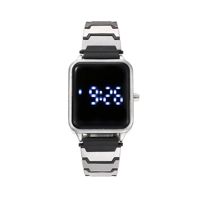 Nuevo reloj LED de cinturón de acero metálico para hombres de moda, reloj electrónico cuadrado para hombres y mujeres, reloj táctil para estudiantes al por mayor