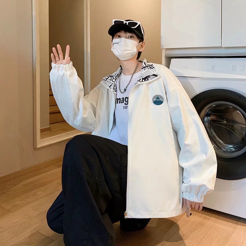 Chaqueta holgada de cuello alto de doble cara retro de primavera y otoño 2024 para hombres y mujeres, parejas callejeras fritas, chaquetas de trabajo casuales de todo fósforo