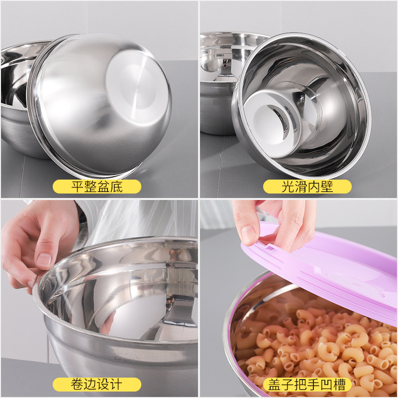 Tazón de acero inoxidable Amazon, tazón para cocinar, tazón para amasar, tazón para condimentos, tazón multiusos para ensaladas frías con tapa, tazón multifuncional