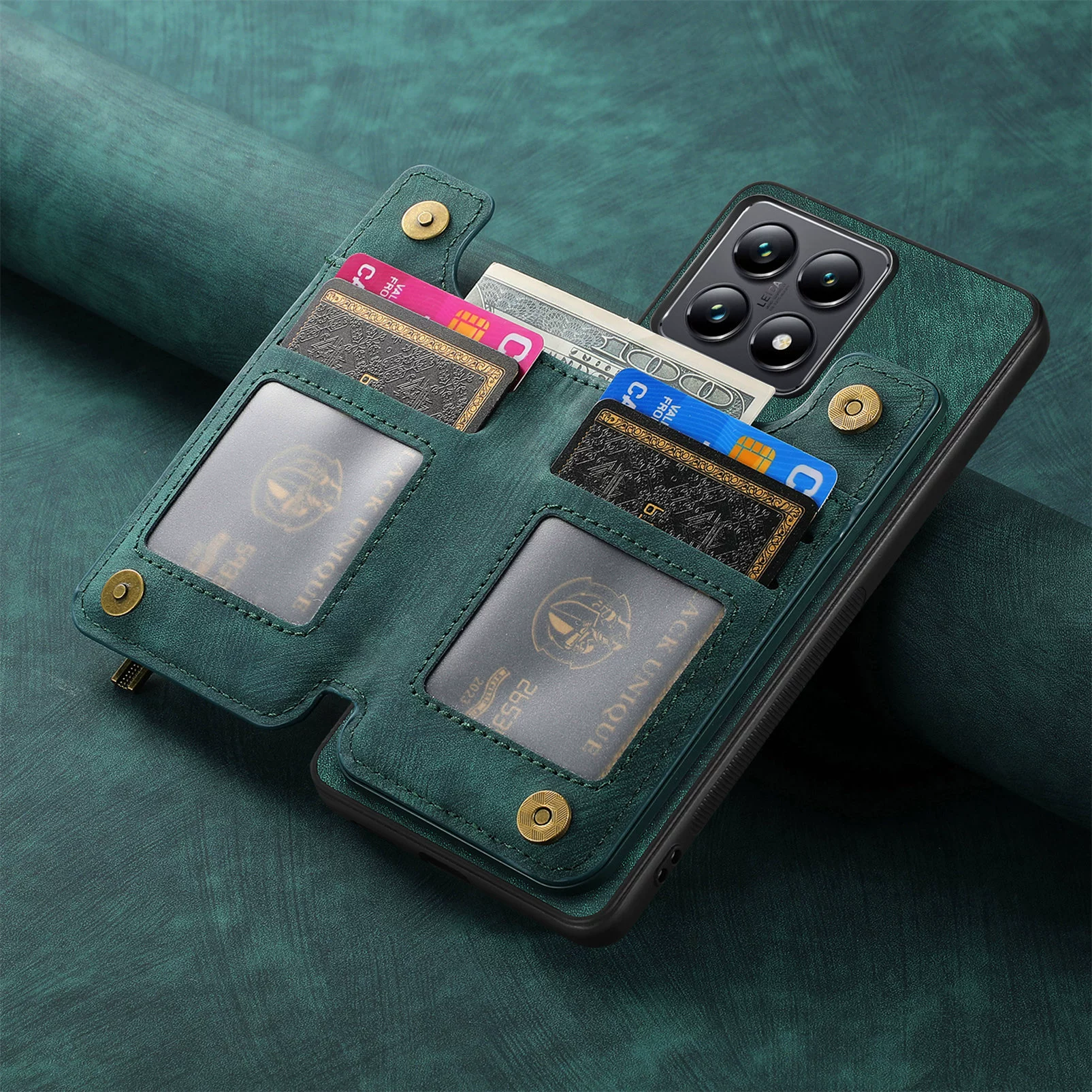 Совместимый чехол-кошелек с молнией в ретро-стиле для Xiaomi 14T, Poco F7 / Poco X7 Pro, задняя крышка для карт и телефона