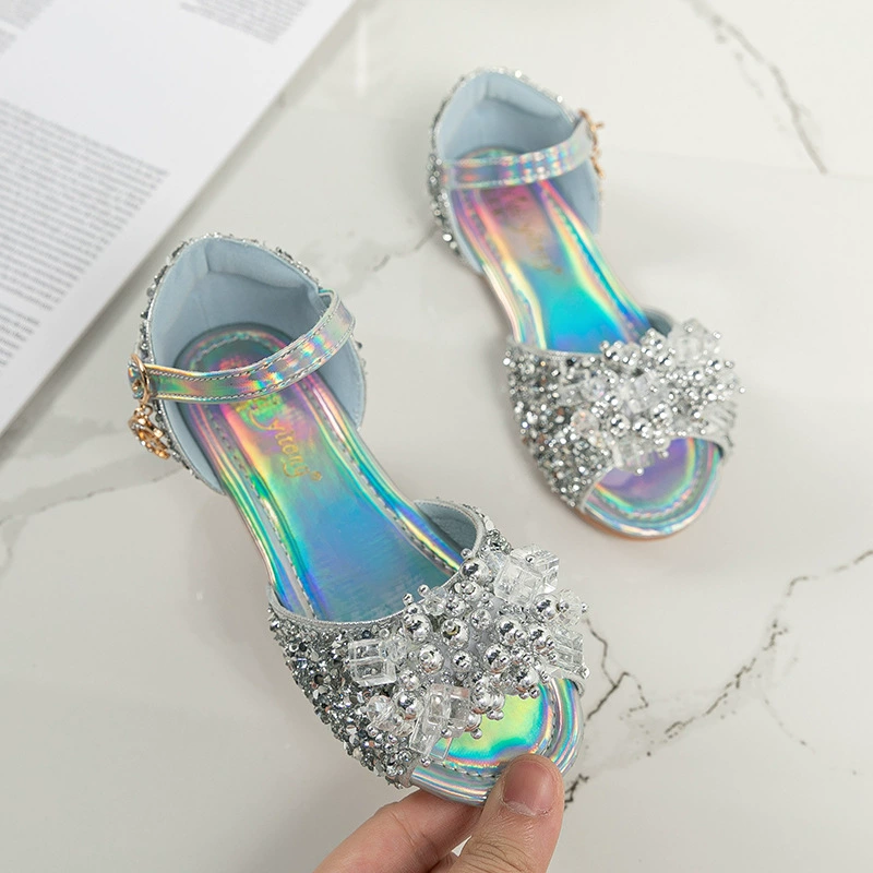 2024 новые ледяные кроссовки принцессы хрустальные липучки для девочек плоские туфли Aisa принцесса рыбий рот сандалии