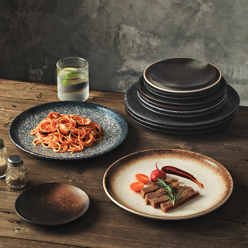 Creative Japanese Ceramic Plate Household Dish Plate Round Plate Tableware Hotel Restaurant Western Food Plate Steak Plate Popular Plate