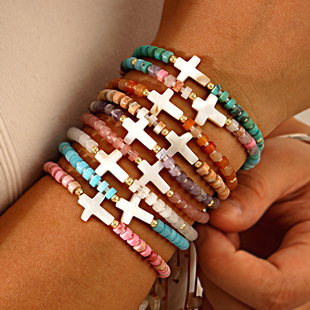 Cross-border Europe and the United States new hot shell cross rice beads cylindrical amethyst ladies bracelet factory wholesale straight