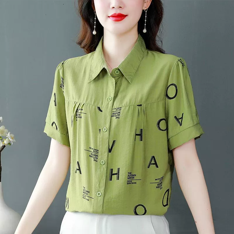 Рубашка, элитная кофта, свободный крой, западный стиль, плюс размер, с short sleeve, цветочный принт