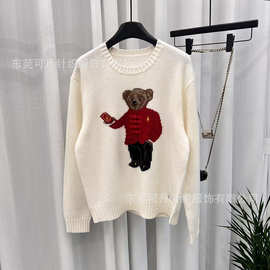 POLO圣诞红色小熊针织圆领白色毛衣羊毛衫2025早春新款批发毛衣