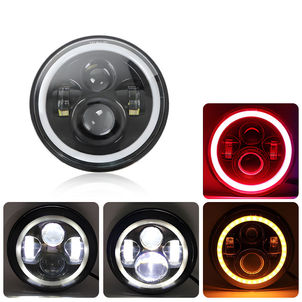 Mùmǎrén – 7 Inch Angel Motorcycle headlights, headlights - 7-inch-yellow-red-light