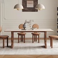 法式复古洞石岩板长方形餐桌椅组合简约家用小户型餐桌