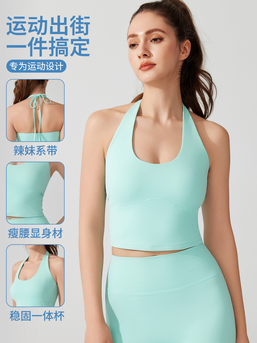 Europa y Estados Unidos ropa interior deportiva transfronteriza cuello colgante correa ropa de yoga en una taza hermosa chaleco de alta resistencia reunido sujetador mujer