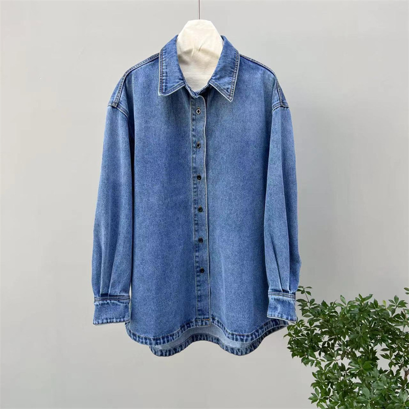 Spot Spring Grade Jane Chun Cotton Denim Long Sleeve Shirt Style Wide Edition Jacket Boyfriend Style Medium Long Denim 6153