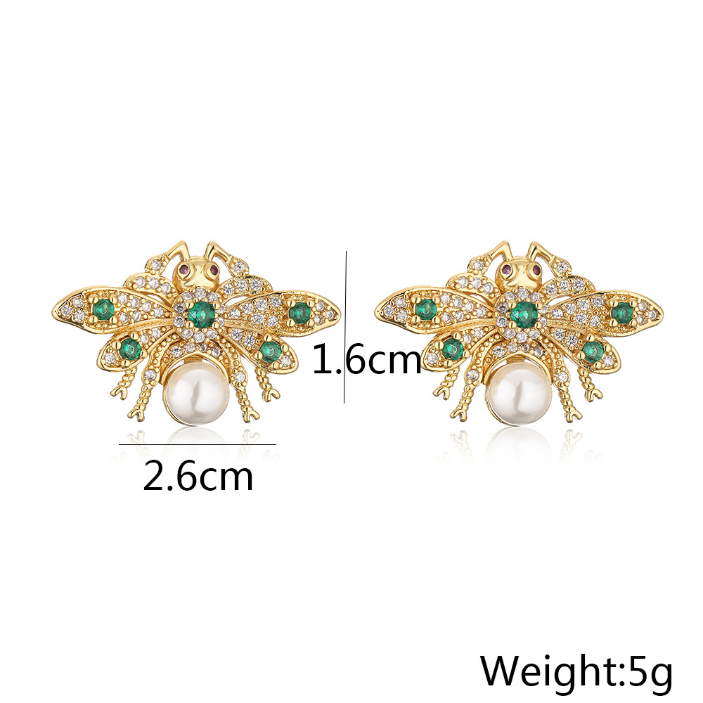 Fashion Butterfly Copper Plating Inlay Pearl Zircon Ear Studs 1 Pair