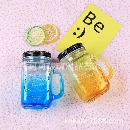 Frosted juice rooster cup gradient color letter glass transparent straw with lid cold drink handle mason cup