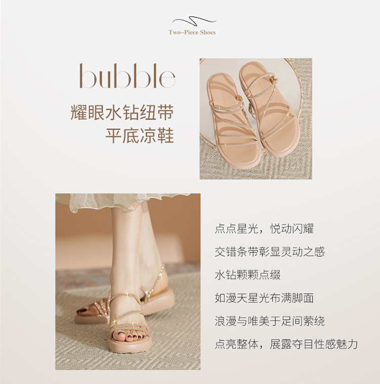 Sandal đính đá nữ đế thấp lấp lánh phong cách Tây, dễ phối đồ — BK110 màu bạc chi tiết 4