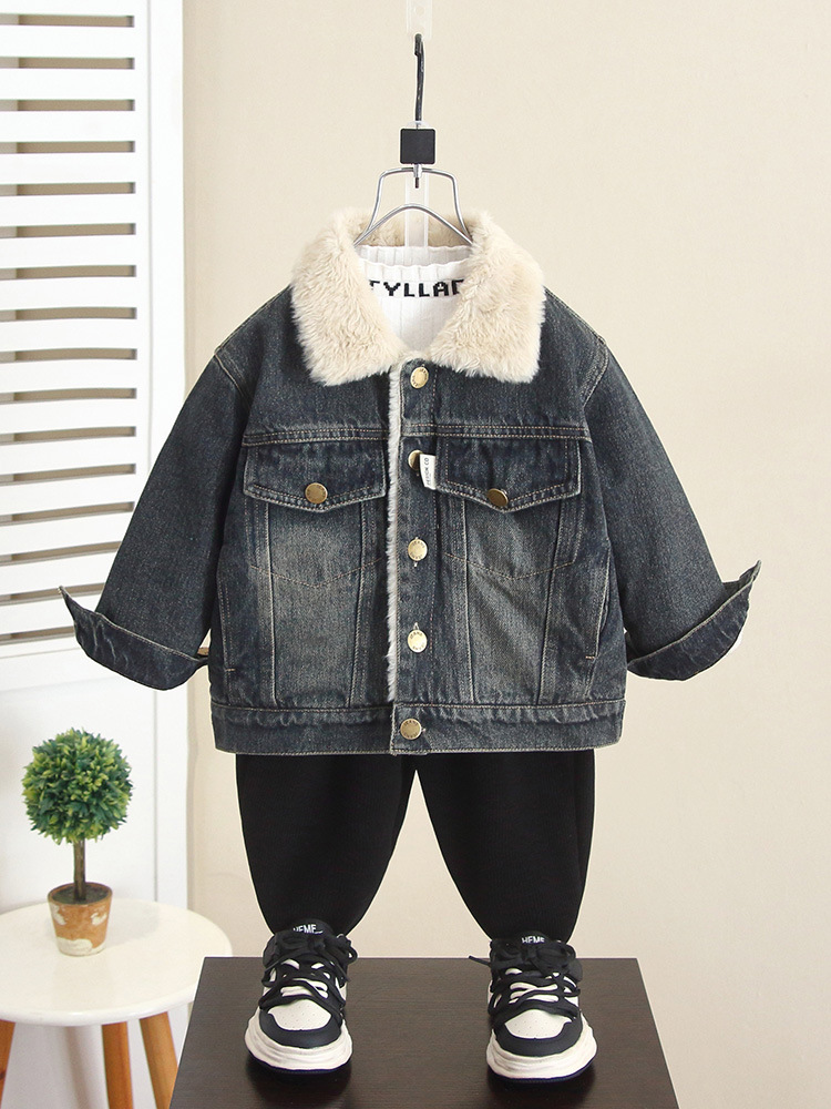 6720 chaqueta de mezclilla para niños más terciopelo 2025 otoño e invierno nuevos niños ropa de invierno chaqueta coreana bebé engrosamiento marea