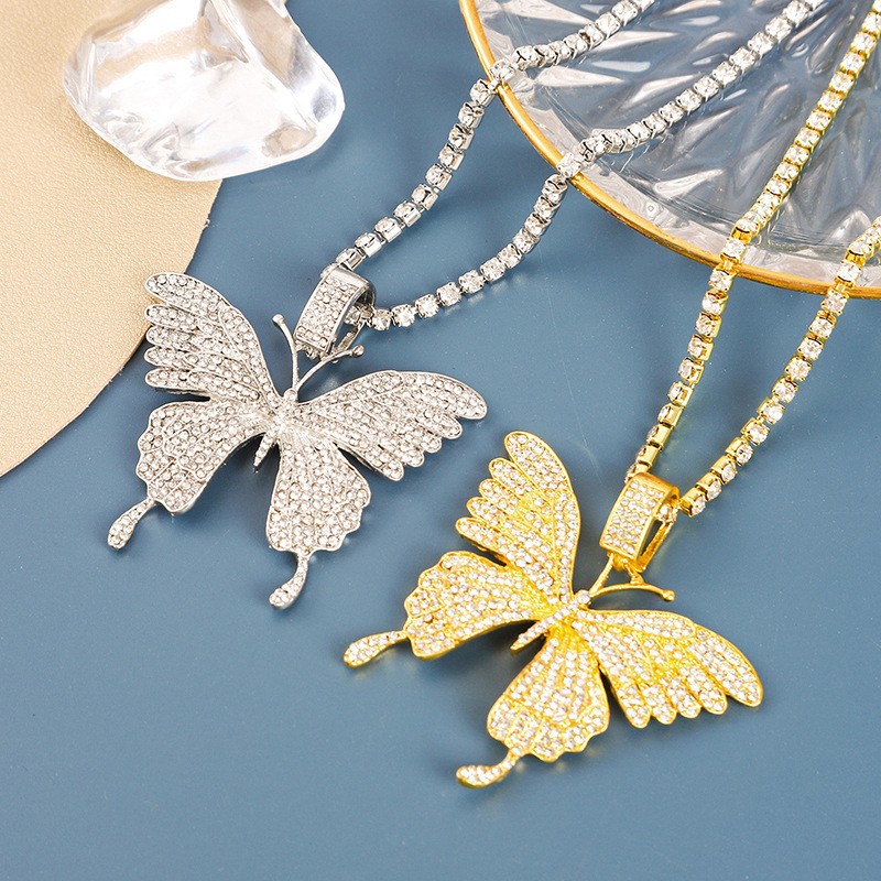Cuban Link Butterfly Pendant Necklace Full Diamond Street Style_voghion.com