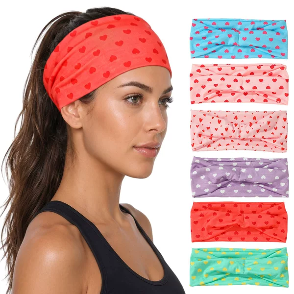 Sweet Little Heart-Printed Twist Hairband for Home Washing and Grooming, Outdoor Sports Fabric Wide-Brimmed Headband Wholesale