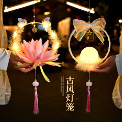 中秋節提灯、手持ち発光玉兎花灯、古風漢服DIY手作り材料パック、遊園地提灯、屋台用提灯