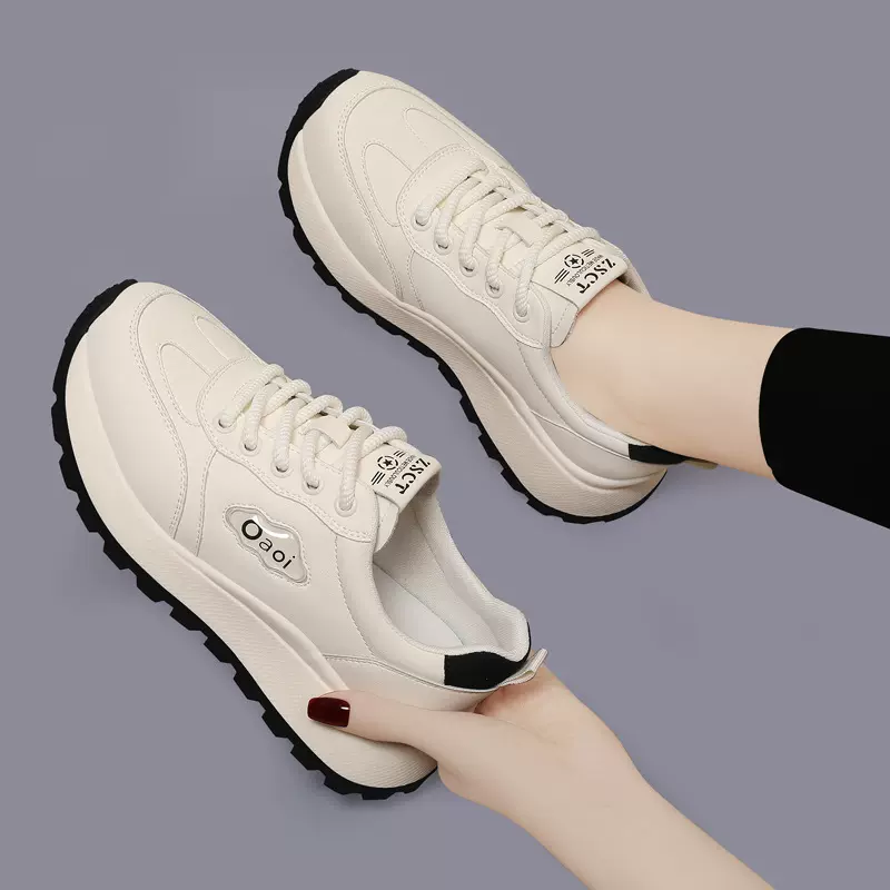 真皮小白鞋女2025新款春秋平底鞋时尚板鞋网面软底轻便运动休闲鞋