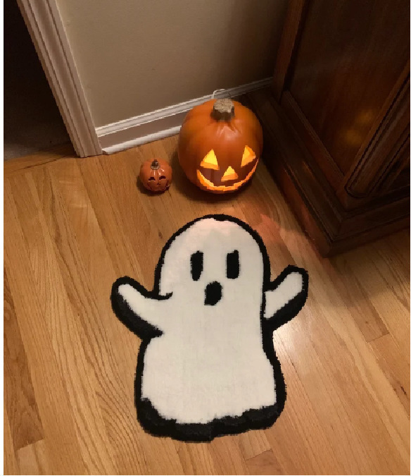 国境を越えたtemuハロウィーンカボチャは、カシミヤの玄関マットのクモの巣装飾マットアマゾンマット卸売りを模倣している|undefined