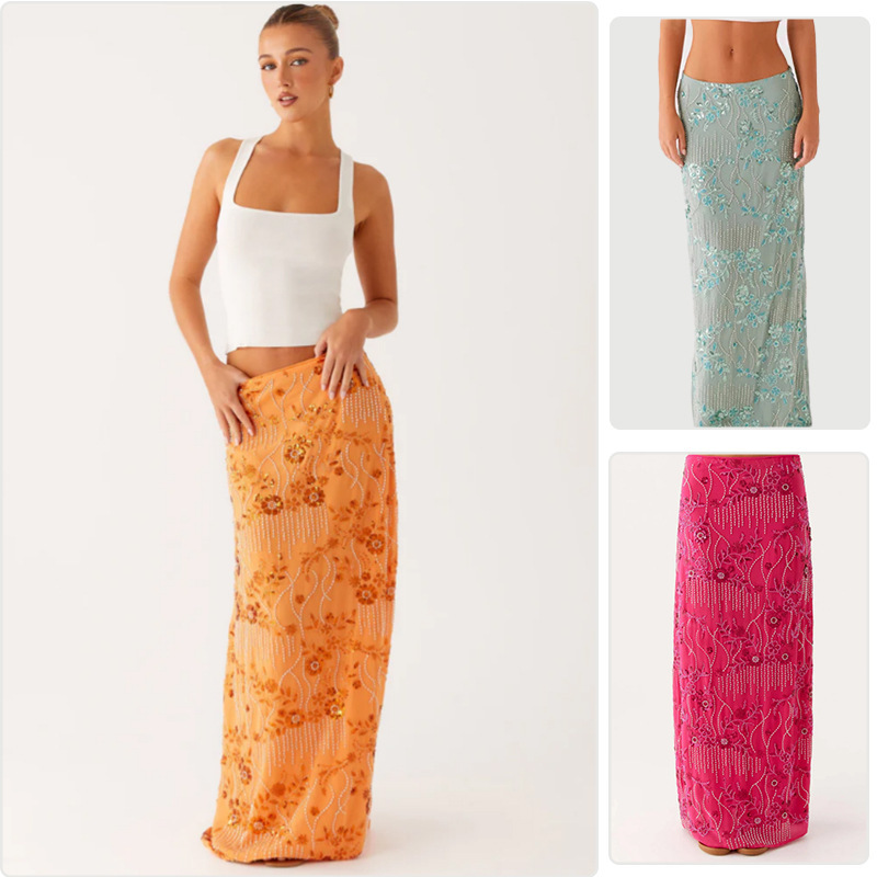 Fashionable Distinctive Bead Tube Sequins Embroidered Hip Skirt Women's 2025 Summer New Sexy Spice Girl Slimming Half-length Skirt