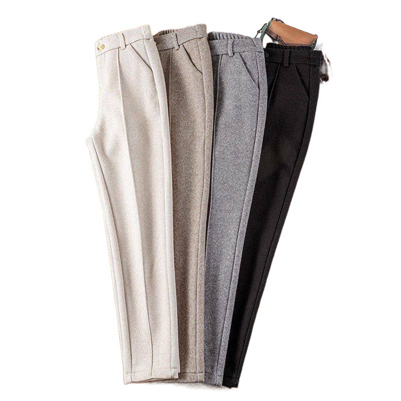 Women's Clothing Woolen pants winter style plus velvet women's pants new thickened high waist harem pants straight suit small feet casual pants_voghion.com
