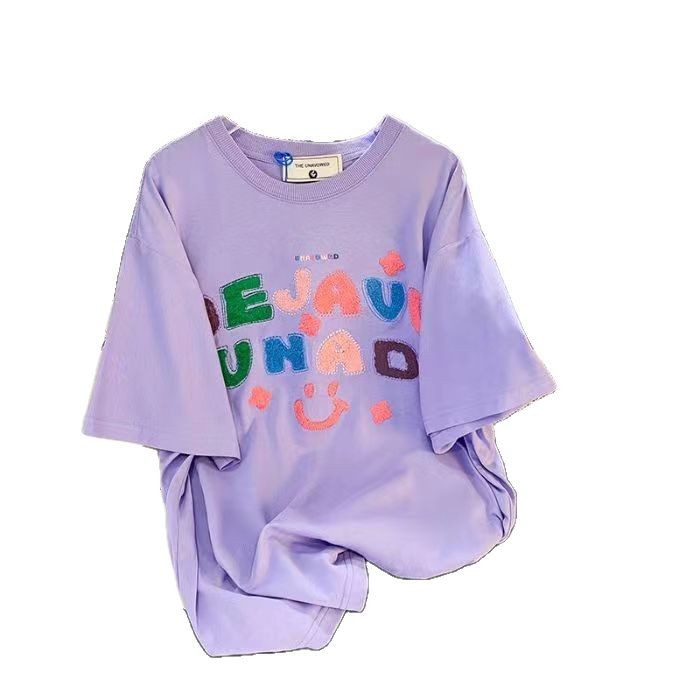 2025 夏露店女性の半袖 Tシャツ韓国スタイルルーズコットン半袖 Tシャツトップス底シャツ 1688 卸売|undefined