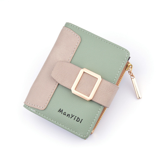 New Wallet Women's Short Wallet Compact Fashion Contrast Color Zipper Wallet Student Drawstring Buckle Coin Purse Card Holder