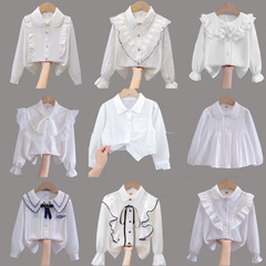 子供シャツ白長袖春と秋のクラス制服パフォーマンス服レース女子学生服新しい女の子春と秋のシャツ