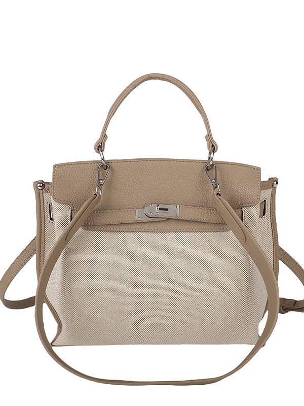 Bolsa de mano transfronteriza para mujeres 2026 nueva tela de lino empalmada color de textura de viaje mochila de hombro