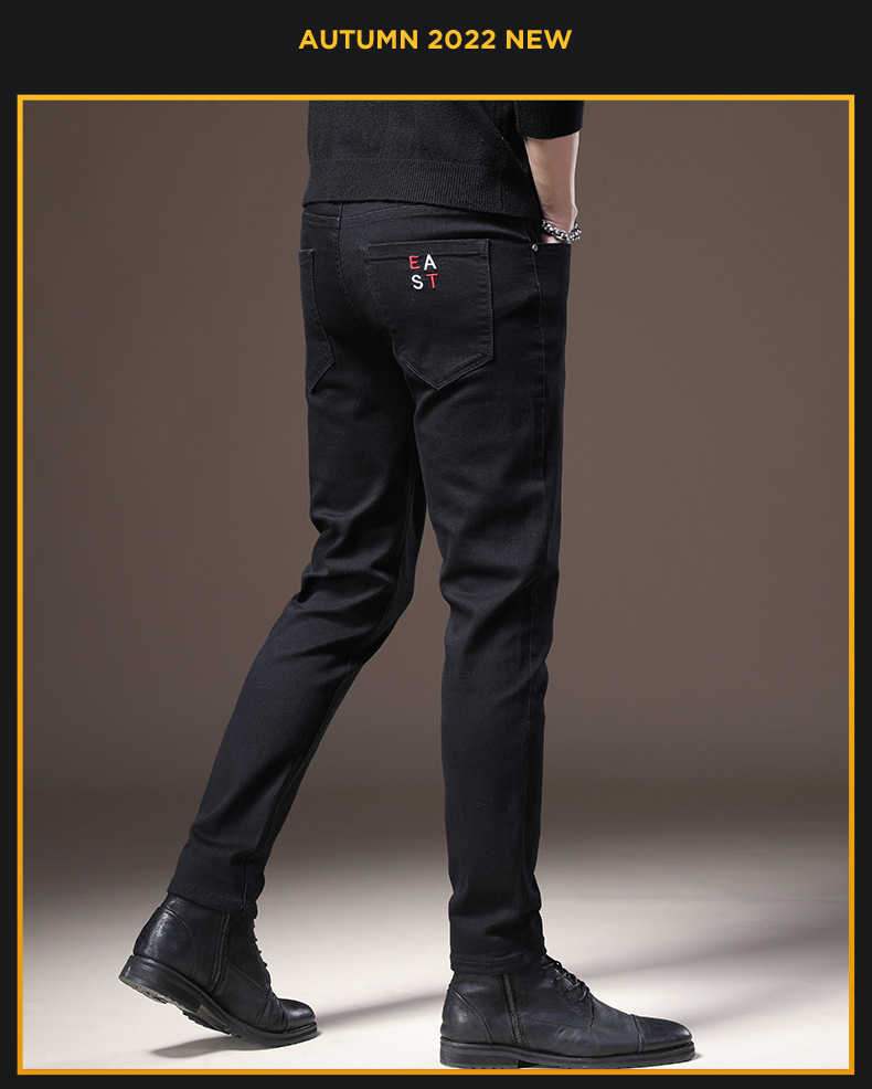 Autumn and winter men's casual jeans Korean version trendy stretch washed slim fit black straight tube with thick velvet_voghion.com