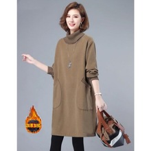 2025秋冬新款宽松大码显瘦高领打底卫衣裙加绒加厚保暖连衣裙