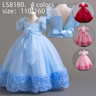 Girls' Princess Dress European and American Cross-border Flower Girl's Birthday Party Dress Children's Host Girl's High-end Piano Performance Dress