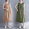 实拍2021夏季新款大码显瘦女装胖MM棉麻宽松休闲日系背心连衣裙|ru