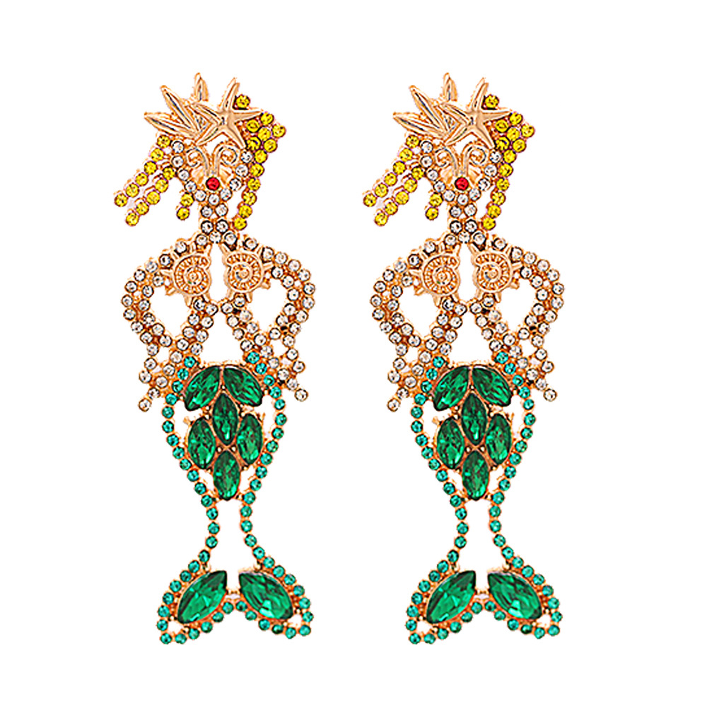 Fashion Alloy Diamond-studded Acrylic Mermaid Earrings Wholesale display picture 7