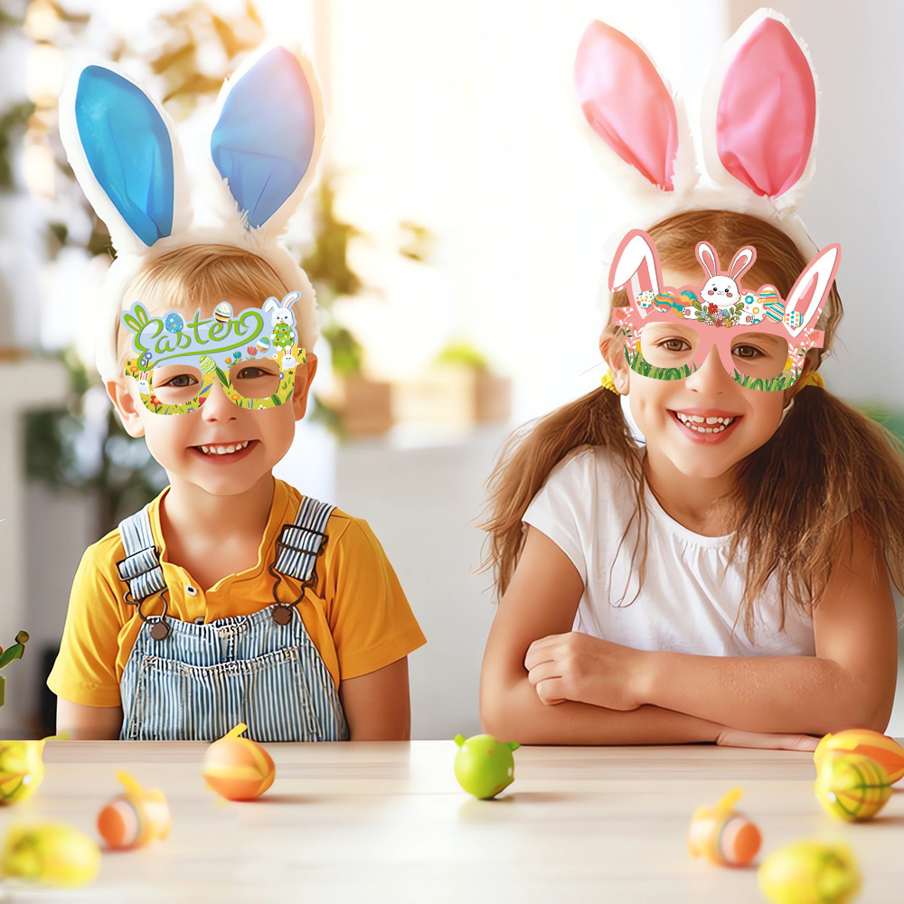 Nuevas gafas de papel transfronterizas de Pascua para niños y adultos festivales vestidos de fiesta decoración de gafas de conejo y zanahoria