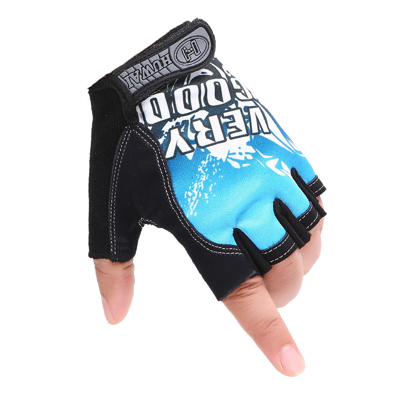 Printed letters half finger blue