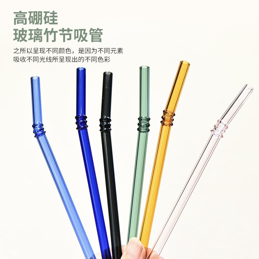 Paja de vidrio de bambú resistente al calor paja de vidrio de borosilicato color mujeres embarazadas y niños jugo bebida ventas directas de la fábrica