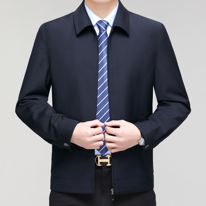 Brand wool middle-aged and elderly dad jacket spring and autumn thin business casual solid color men's non-ironing anti-wrinkle jacket