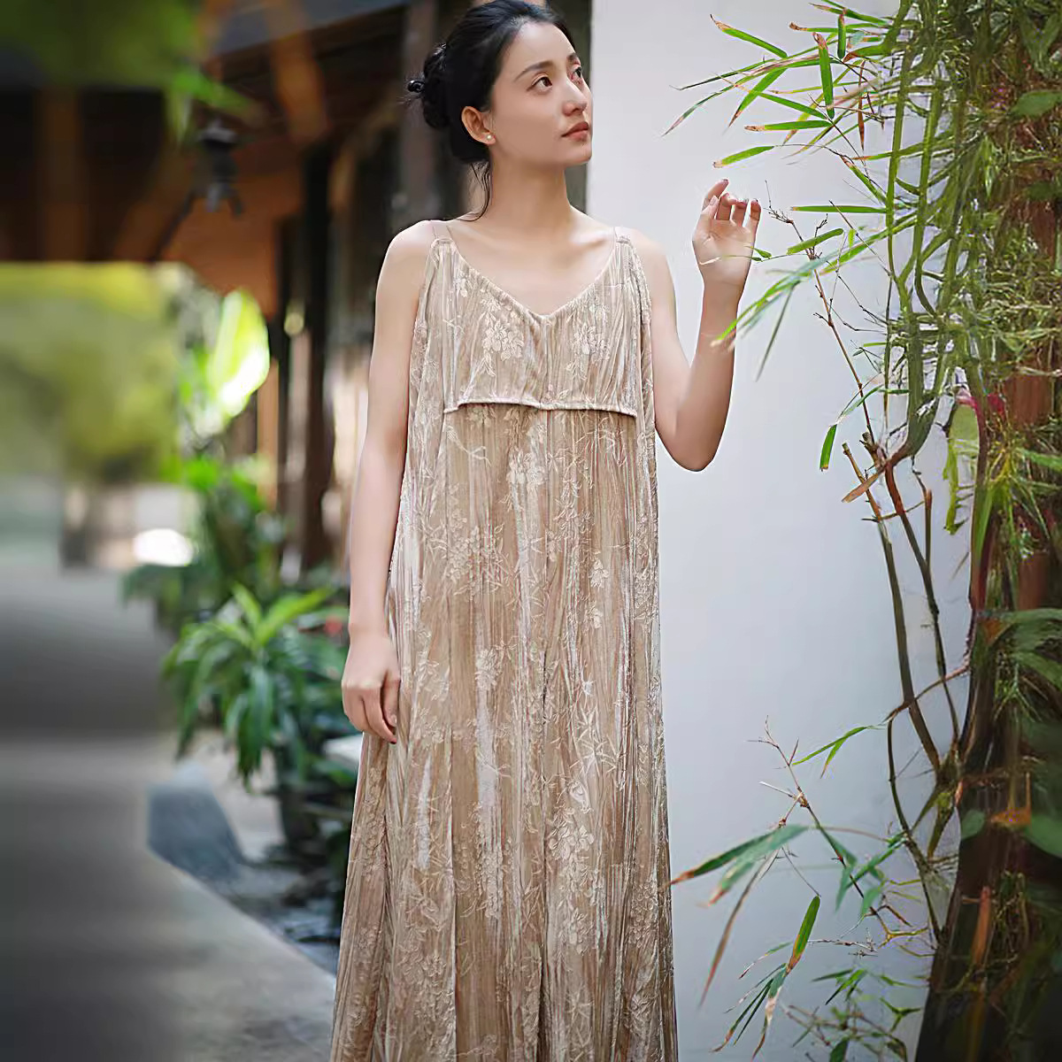 Velvet long slip dress