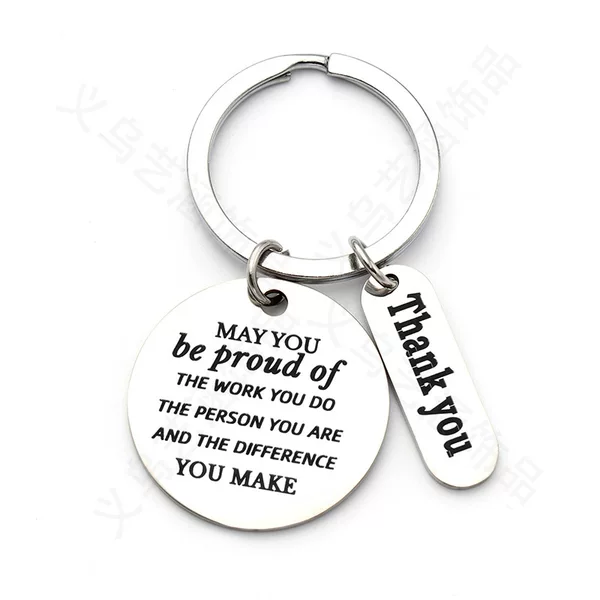Hot European and American Teachers' Day Teacher Gift Stainless Steel Keychain for English Engraving Thank You Hanging Ornaments