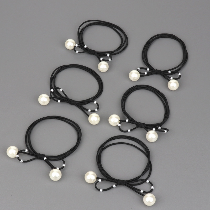 Quality black elastic hair rope pearl with bow