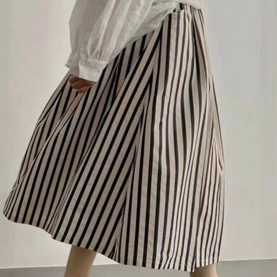 Falda elástica de longitud media, falda de swing grande en una palabra, falda de paraguas, verano para mujer, nuevo estilo, estampado a rayas, cintura alta, todo fósforo image 4