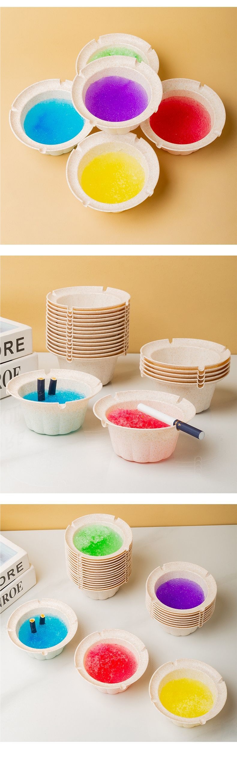 Rice husk disposable ashtray with extinguishing sand, absorbs smoke odor, biodegradable, stylish ashtray for hotels