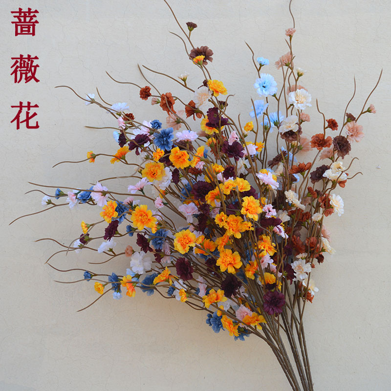 仿真花蔷薇 婚礼堂引路插花艺装饰5叉飞燕草婚庆家居布置外贸假花