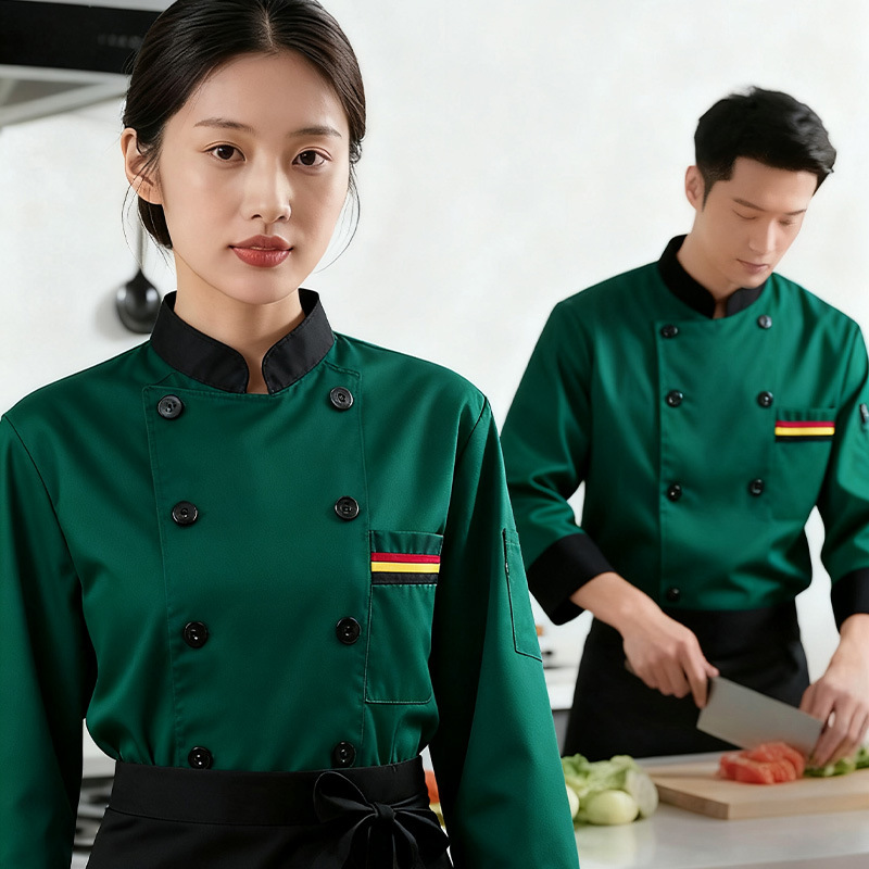 Ropa de Trabajo para Chef de Cocina de Restaurante y Cafetería, Ropa de Trabajo de Manga Larga para Hombre, Ropa de Chef de Restaurante de Hotel, Ropa de Chef de Manga Corta Hecha a Medida para Hombre image 12