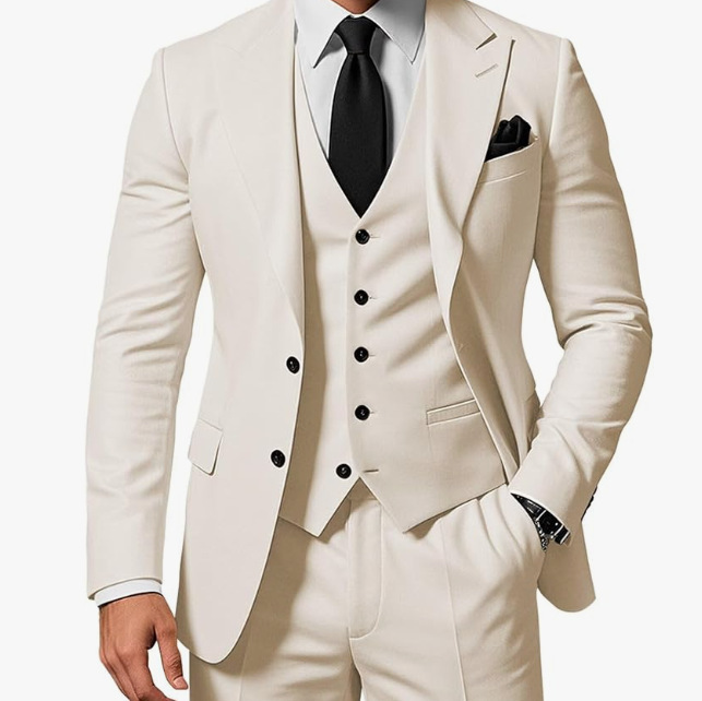 Nuevo traje de hombre traje de tres piezas casual de negocios banquete de baile traje delgado vestido de playa de boda