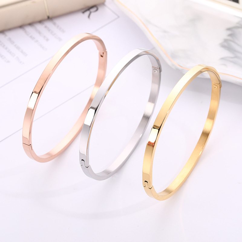 Wholesale Modern Style Solid Color Stainless Steel 18k Gold Plated Bangle display picture 1