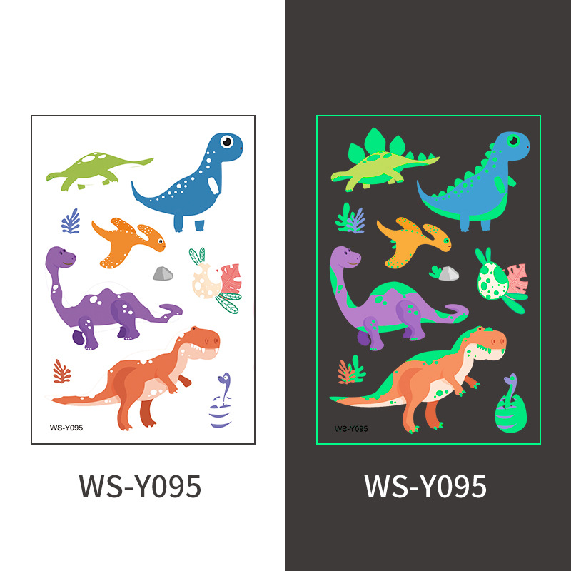 Pegatinas de tatuaje de dinosaurio luminoso Dibujos animados para niños Diversión Tyrannosaurus Rex Sudor impermeable Pegatinas de recompensa luminosas de color verde fluorescente temporal